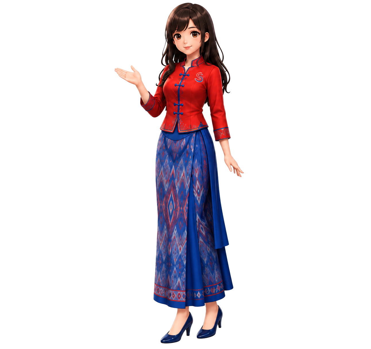 ミャンマーの伝統衣装を着たキャラクター